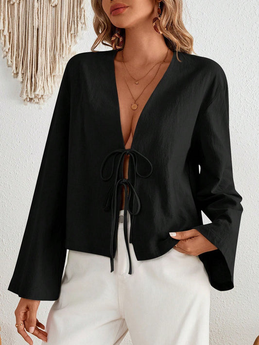 Women's Lace-Up Bell Sleeve Blouse