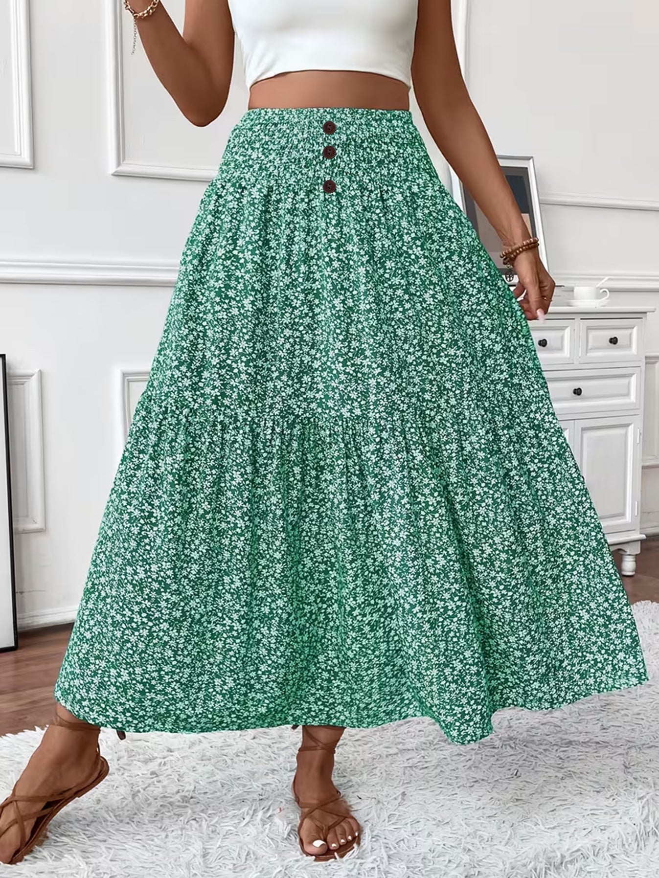 Floral Patchwork A-Line Skirt