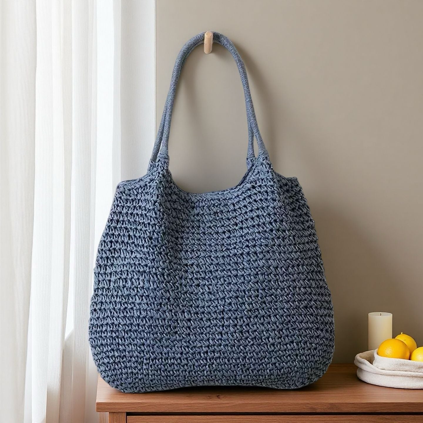 Hand-Woven Straw Tote Bag with Shoulder Strap