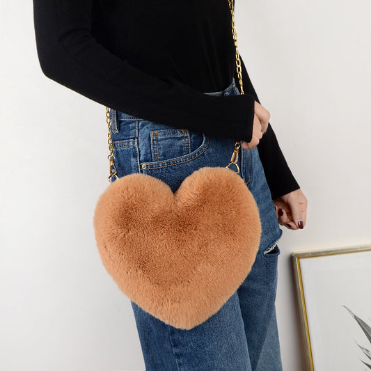 Heart Shaped Faux Rabbit Fur Crossbody Bag