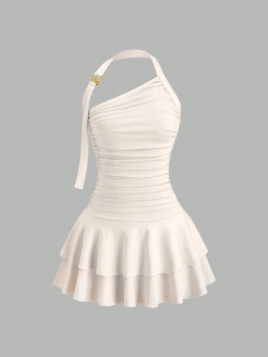 One-Shoulder Pleated Dress