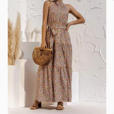 Polka Dot Halter Neck Long Dress