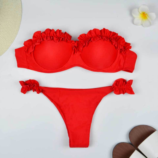 Solid Color Bikini Swimsuit with Underwire