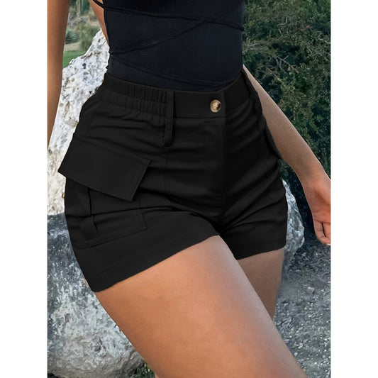 High Waist Button Front Cargo Shorts