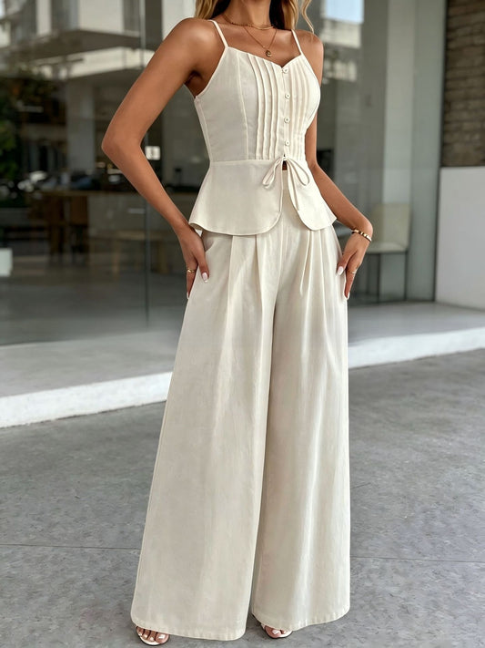 French-Style Waist-Cinching Pleated Ruffle Hem Set