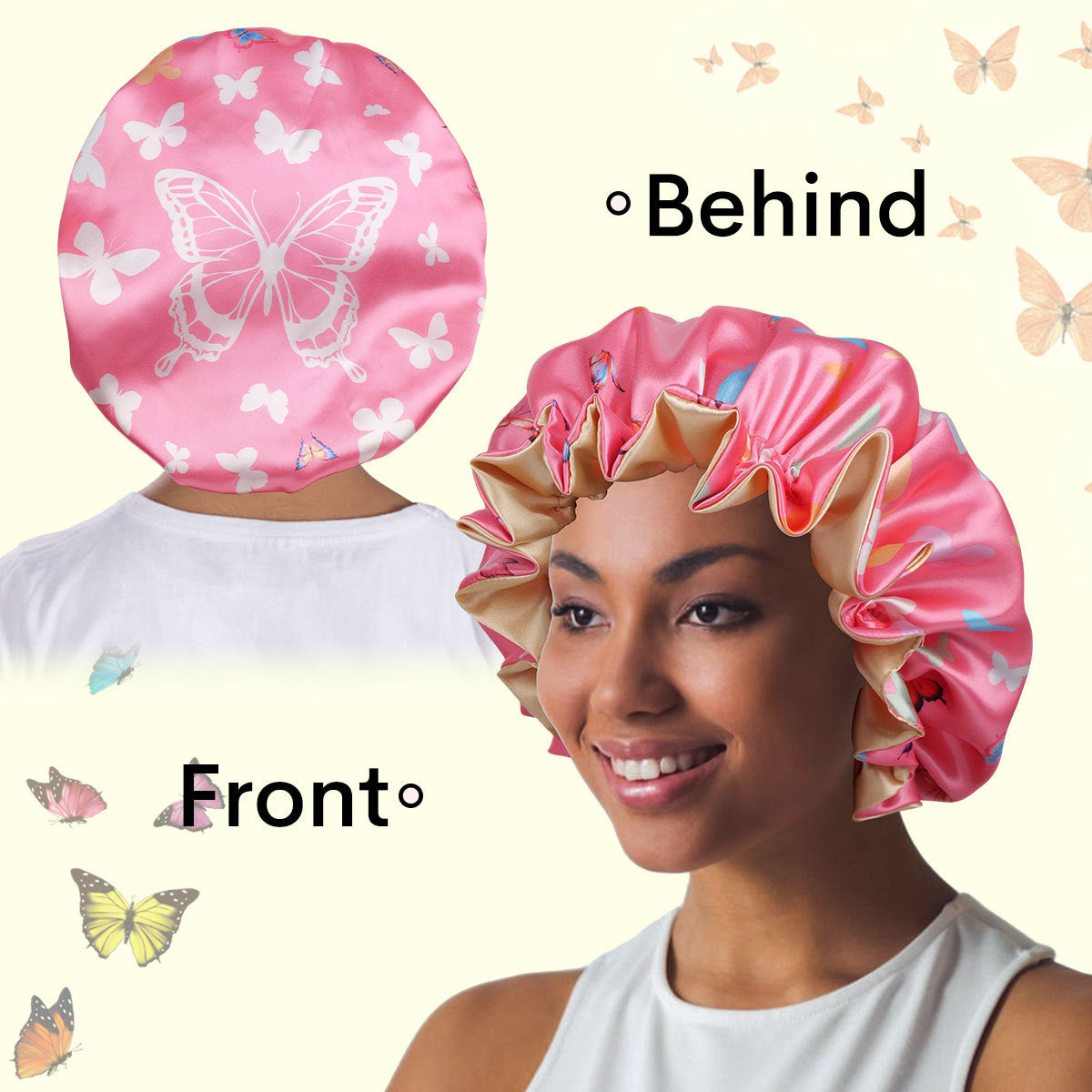 Double Layer Butterfly Print Hair Bonnet