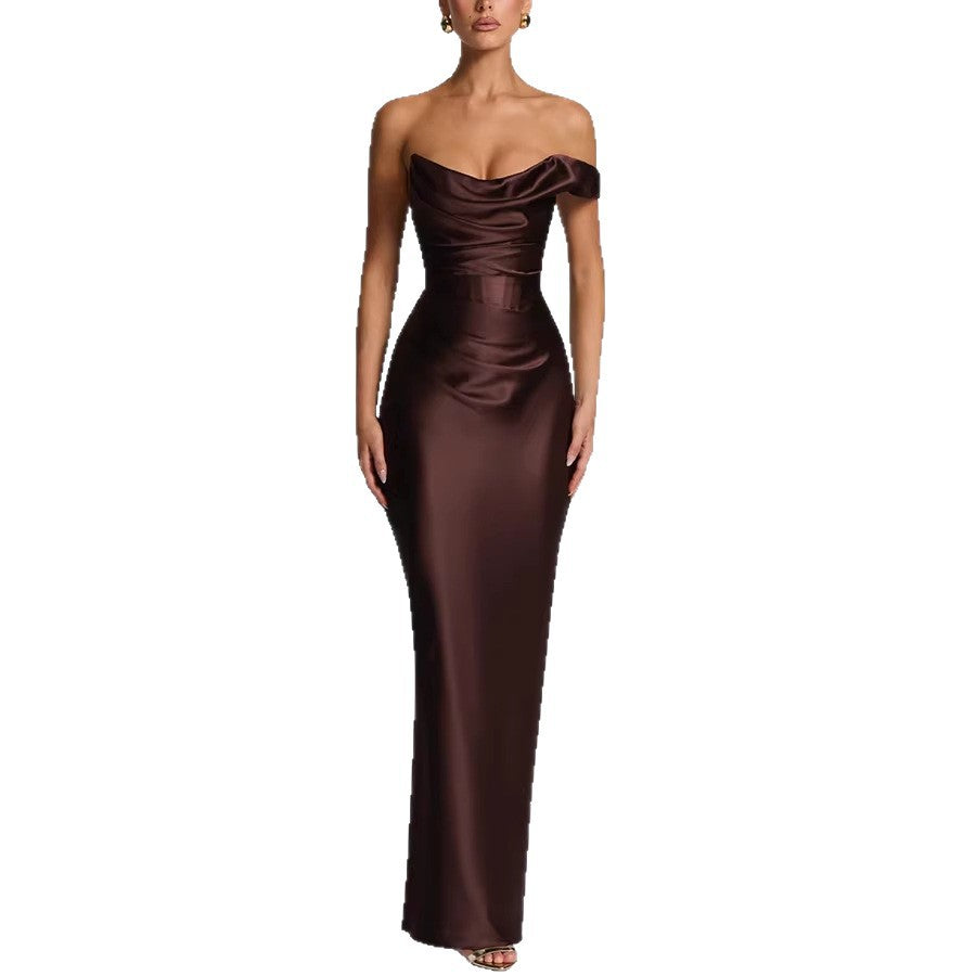 Off-Shoulder Satin Bodycon Dress
