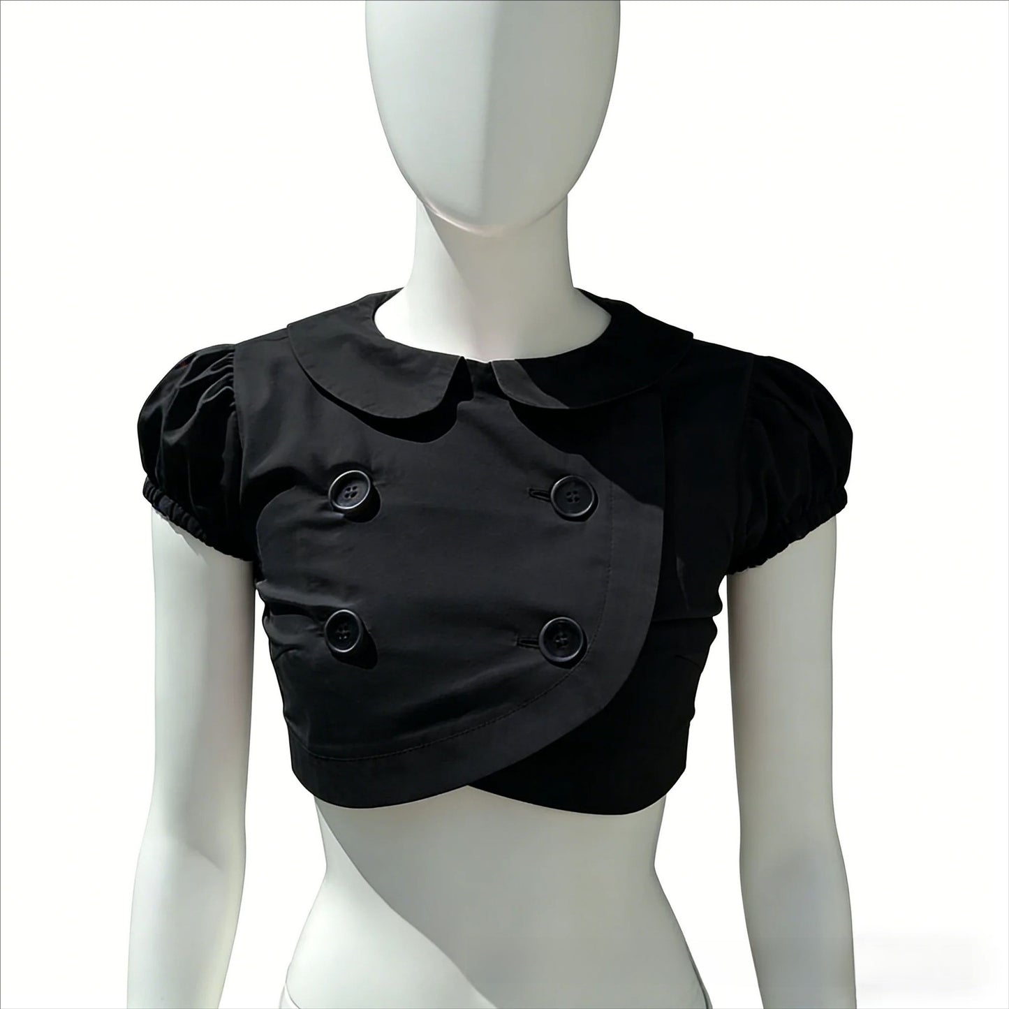 Doll Collar Puff Sleeve Double-Breasted Jacket