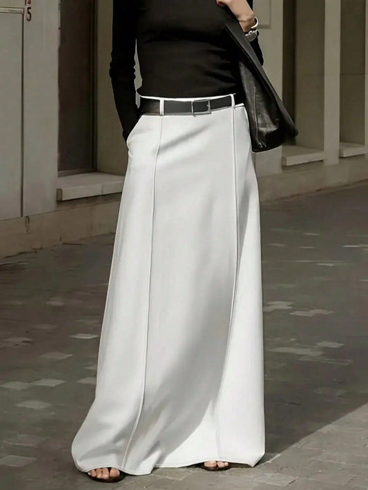 Solid Color Long Skirt with Pockets
