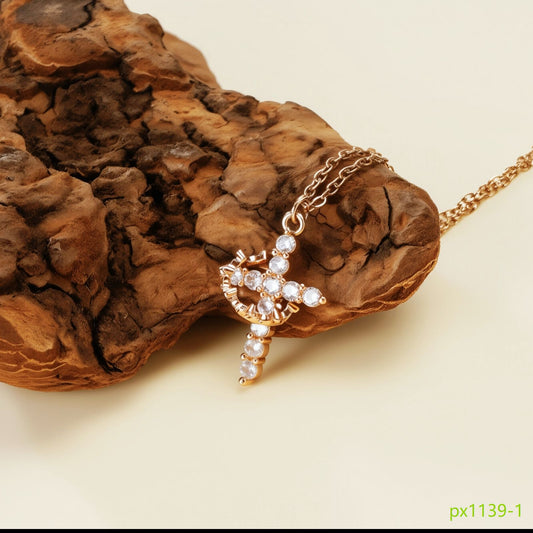 Rotating Cross Diamond Crown Necklace for Women