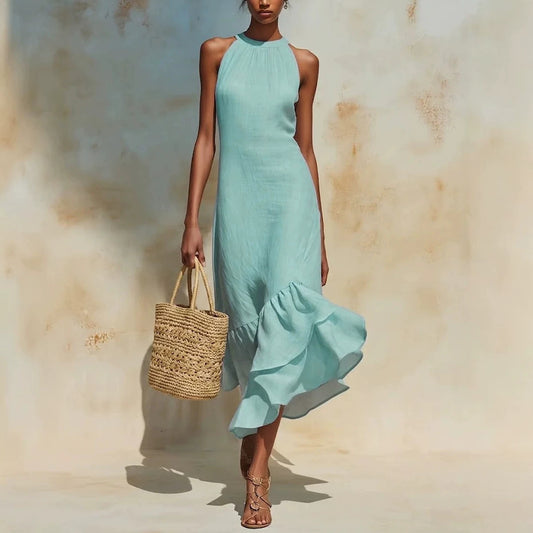 Asymmetrical Hem Linen Dress