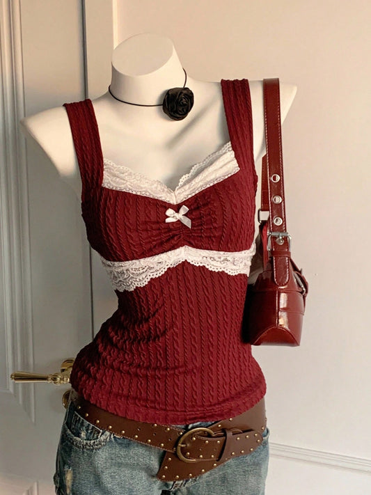 Lace Trim Camisole with Bow Detail