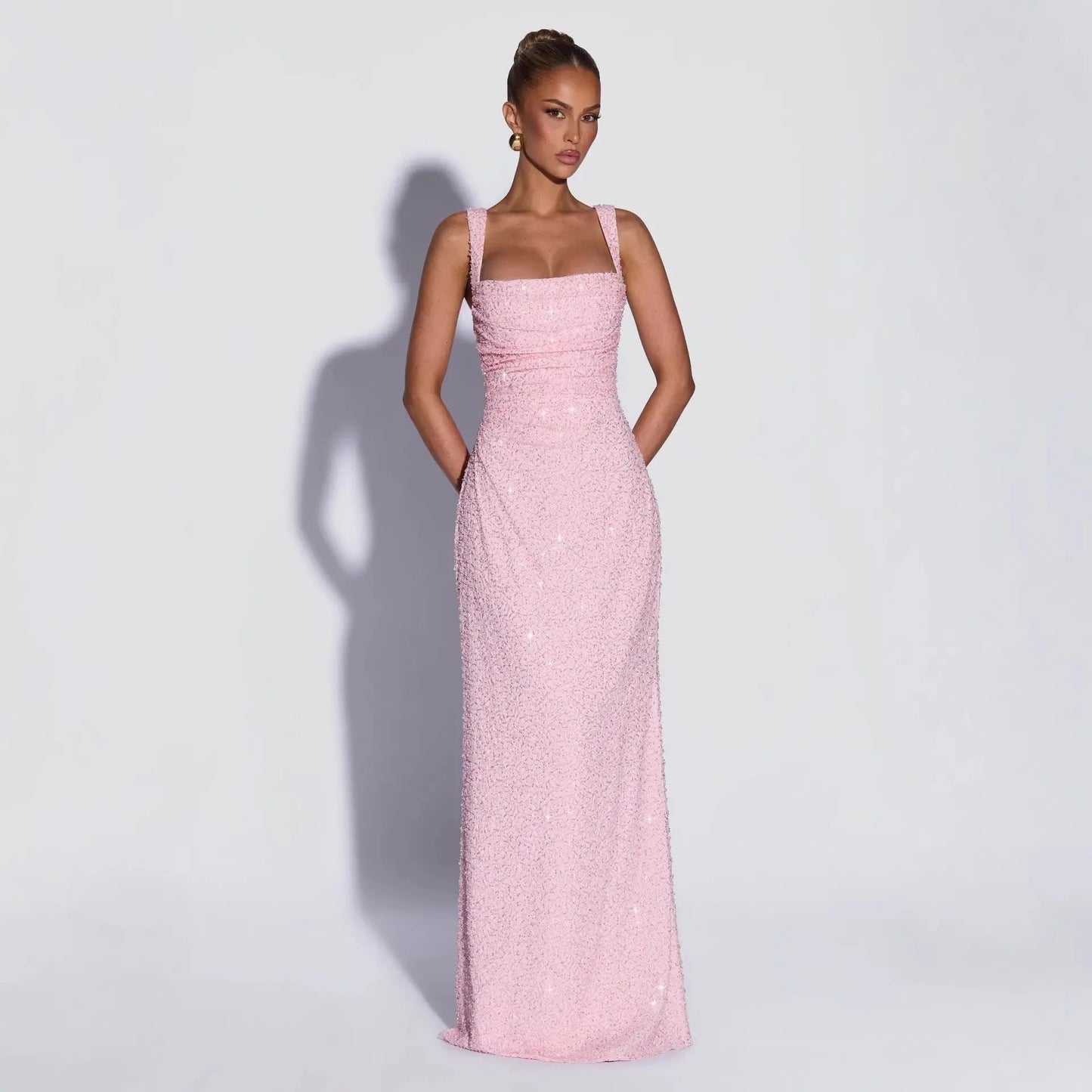 Sequined Sleeveless Tube Top Long Dress with Slit Drip Depot