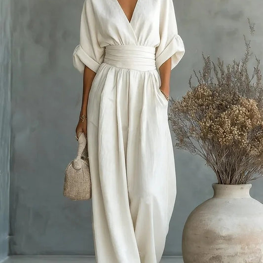 Elegant V-Neck Wide Leg Jumpsuit