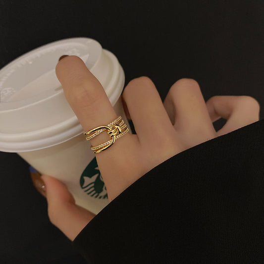 Adjustable Double Layer Geometric Finger Ring