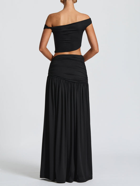 Sexy One-Shoulder Crop Top and Ruched Skirt Set
