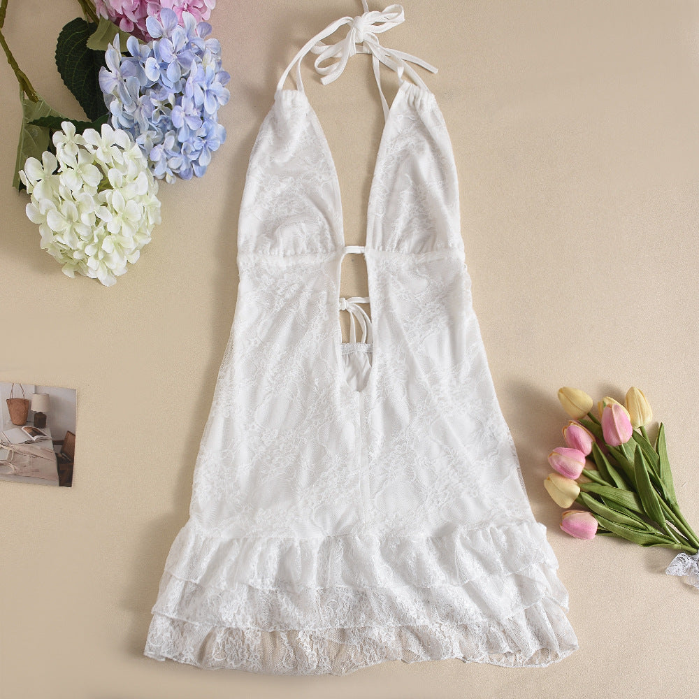 Womens Floral Lace Halter Dress