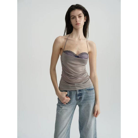 Purple Patchwork Pleated Dress Top
