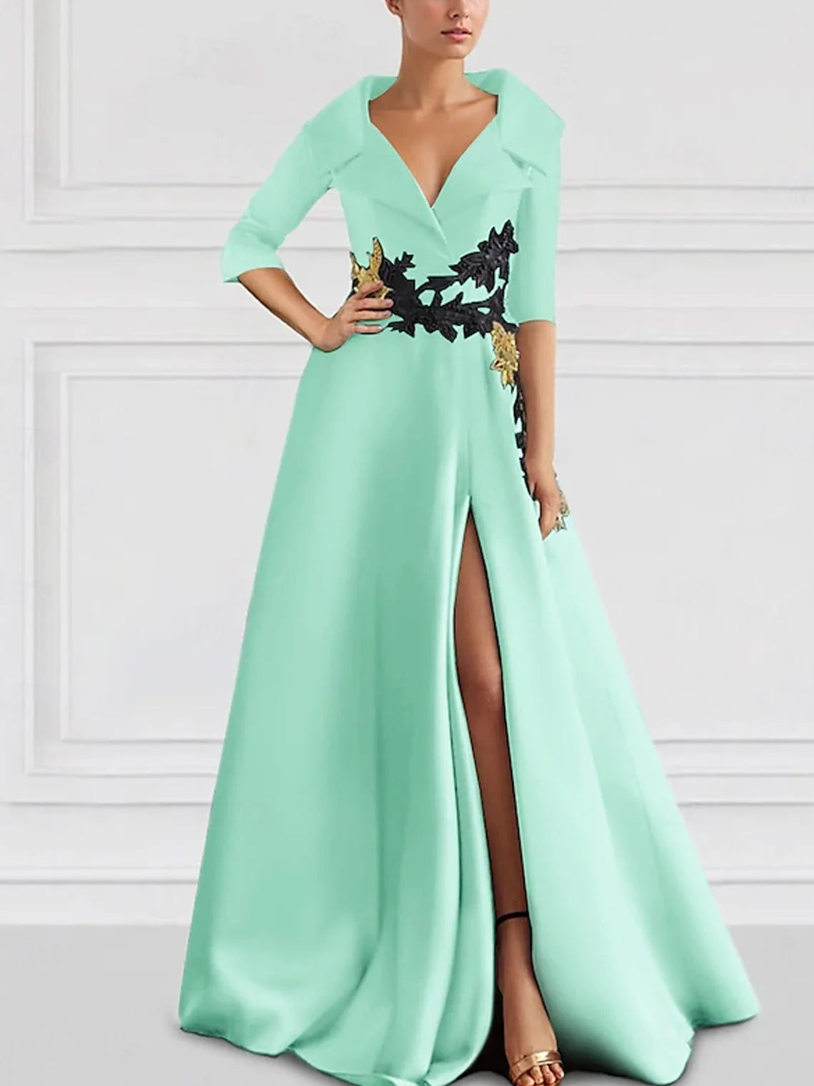 Elegant V-Neck Slit Evening Gown Drip Depot