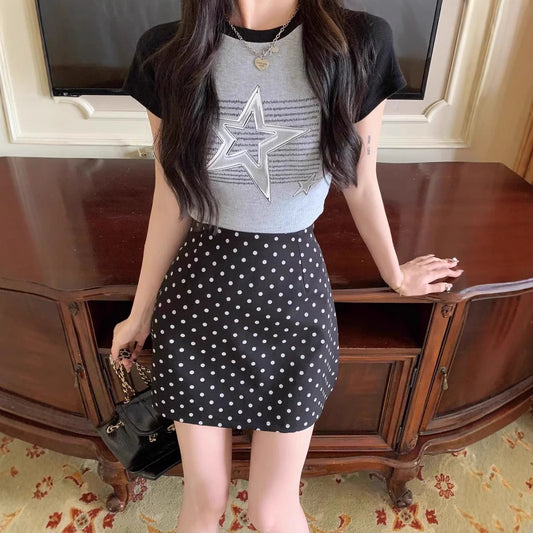 Women's High Waist A-line Skirt with Wave Dot Pattern