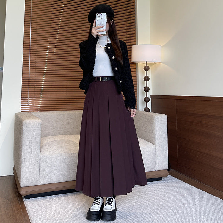 High Waist Pleated Mid-Length Skirt