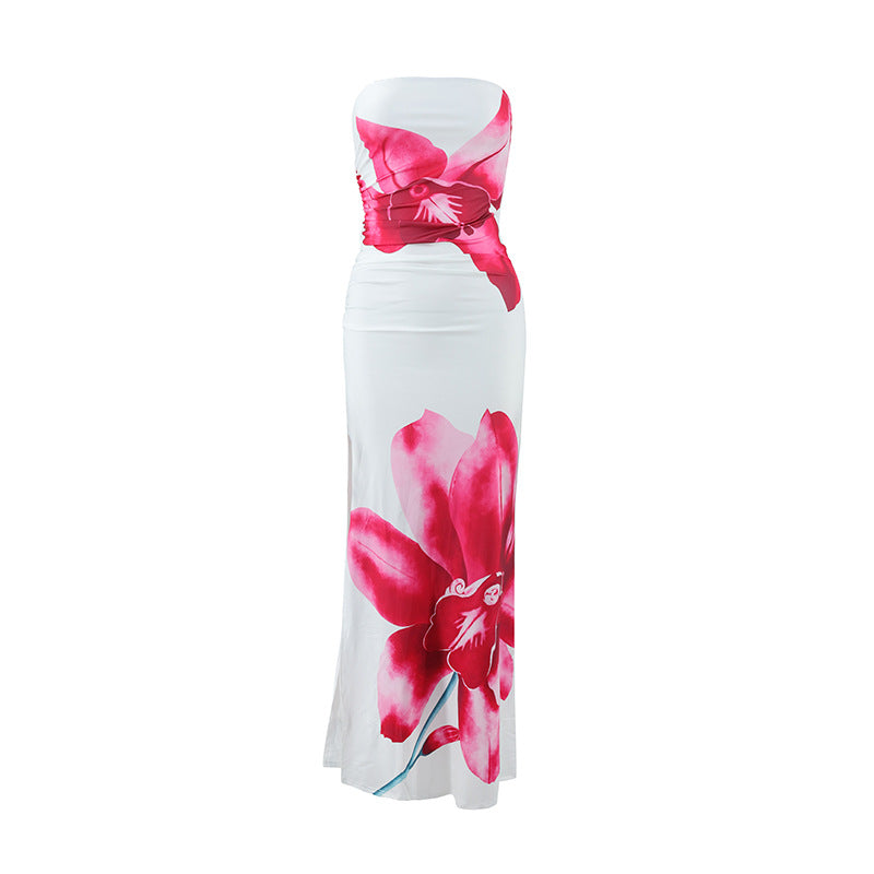 Elegant Slim Fit Floral Print Tube Dress Drip Depot