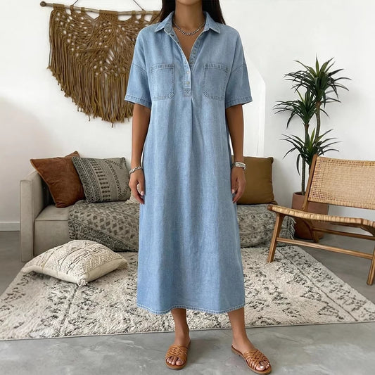 Casual V-Neck Denim Dress
