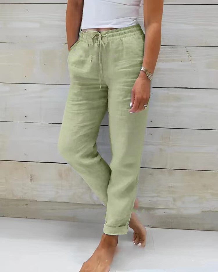 High Waisted Casual Cotton Linen Pants