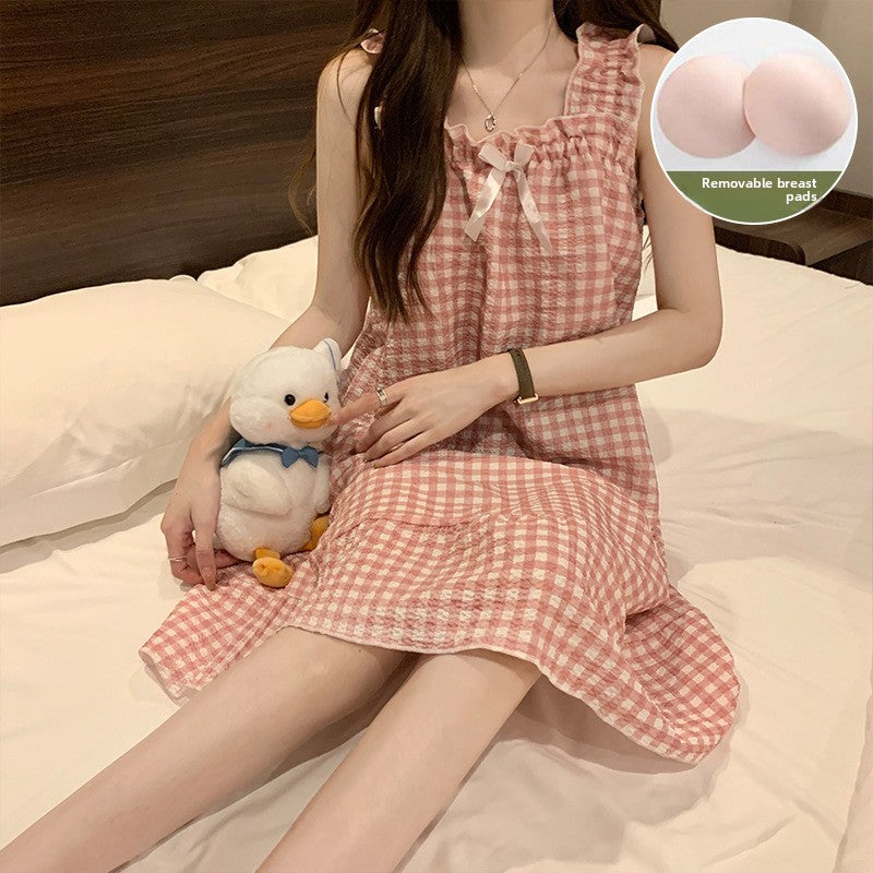 Sling Nightgown  Thin Cute Sweet Pajamas with Chest Pad