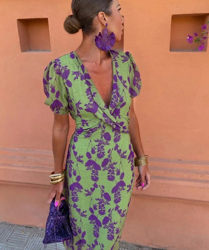 Womens Floral Print Pleated Dress