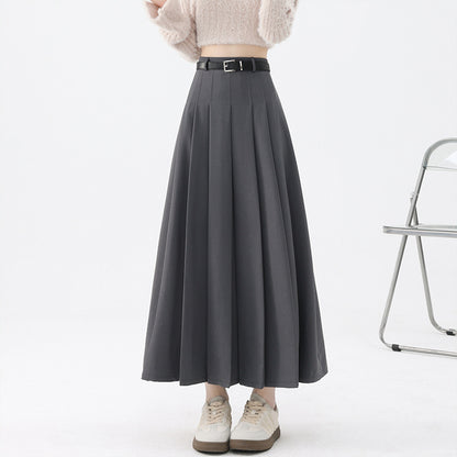 High Waist Pleated Mid-Length Skirt