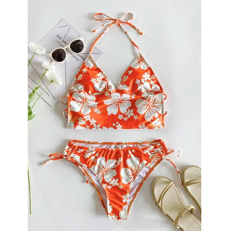 Floral Print High-Waisted Bikini Swimsuit Drip Depot