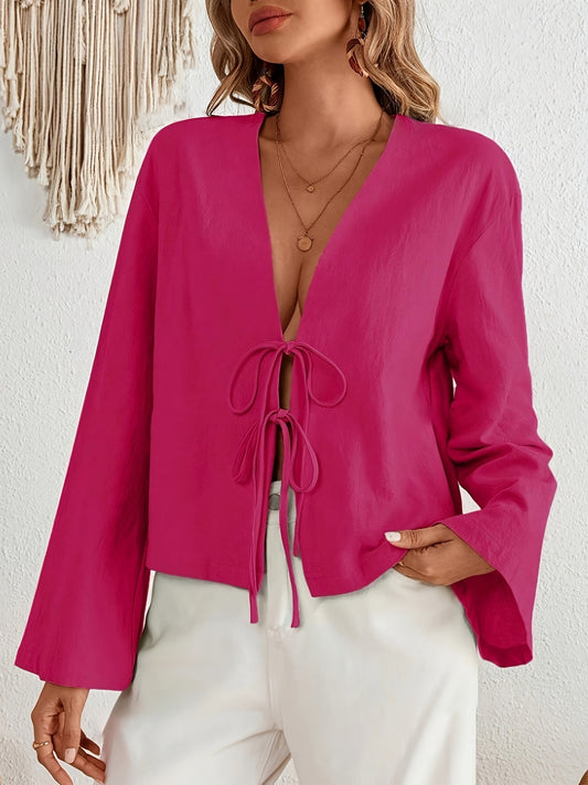 Women's Lace-Up Bell Sleeve Blouse
