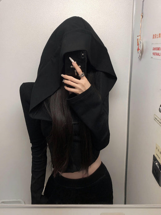 Hooded Crop Top Long Sleeve Shirt