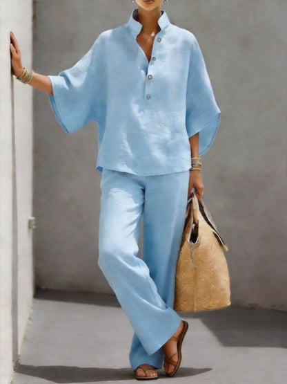 Women's Cotton Linen Shirt and Pants Set Drip Depot