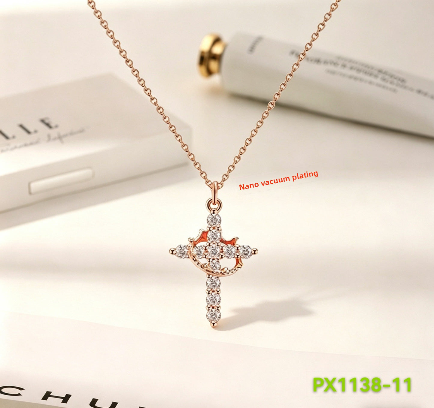 Rotating Cross Diamond Crown Necklace for Women