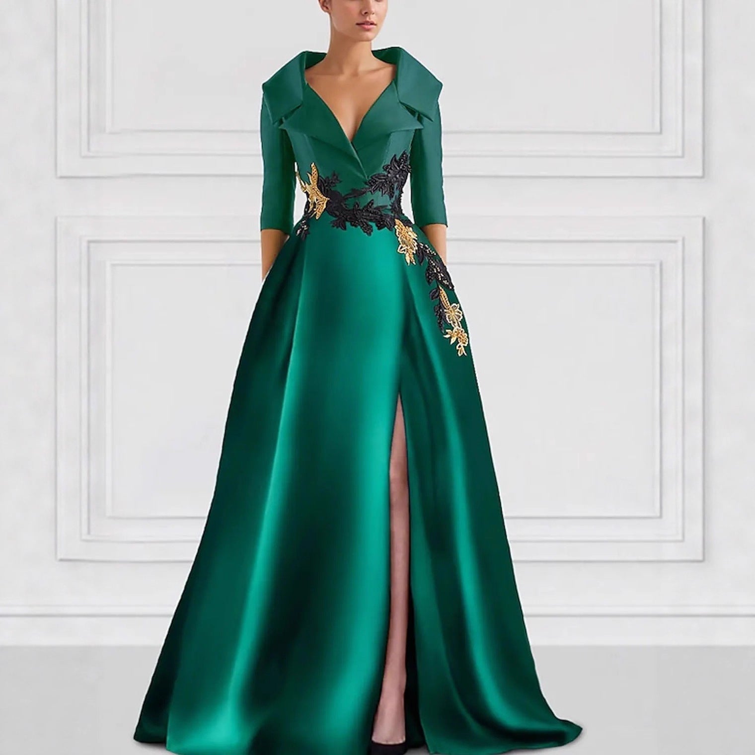 Elegant V-Neck Slit Evening Gown Drip Depot