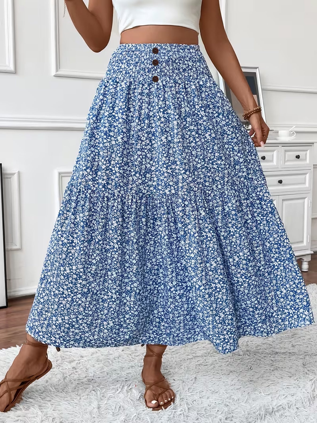 Floral Patchwork A-Line Skirt