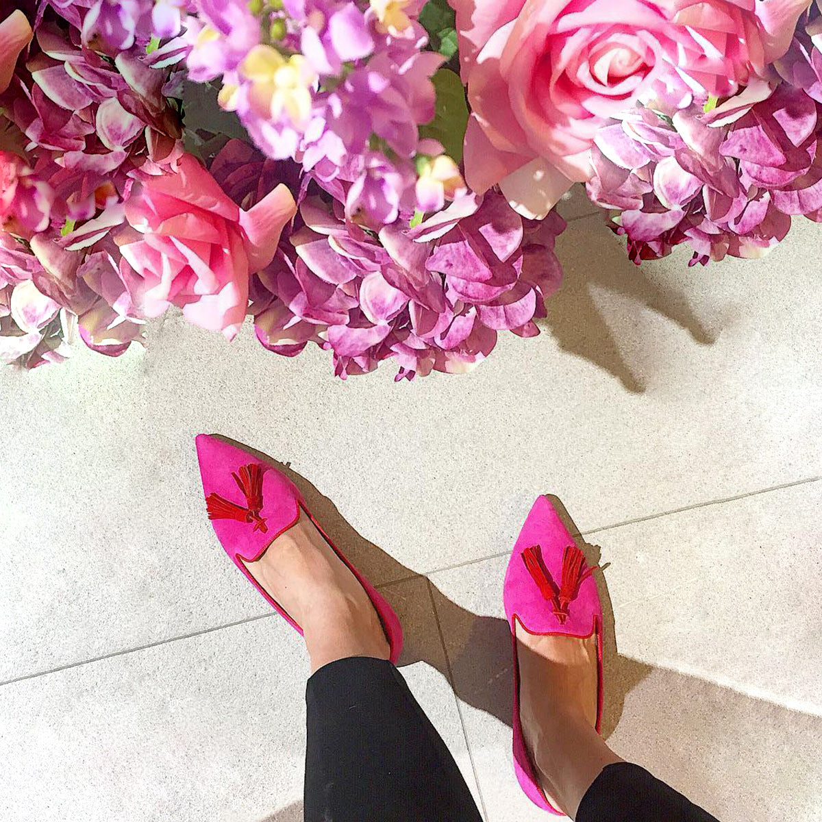 Low Heel Pointed Tassel Slip On Shoes