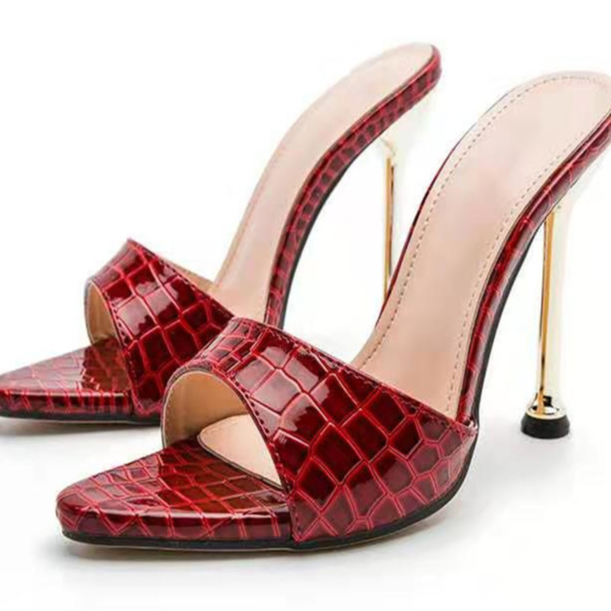 Women Snake Pattern Pointed Toe High Heel Sandals Peep Toe Slippers