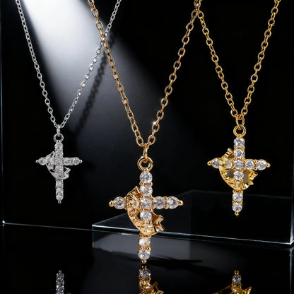 Rotating Cross Diamond Crown Necklace for Women