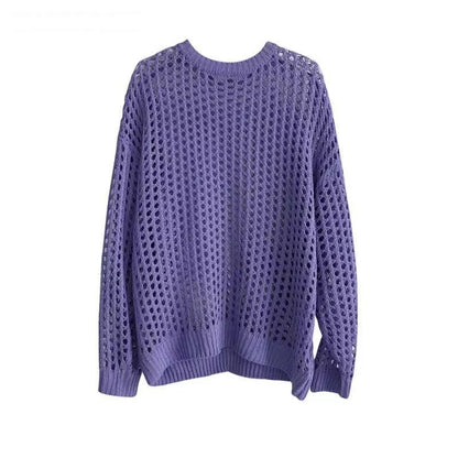Hollow Loose Knitwear Mesh Round Neck Tops