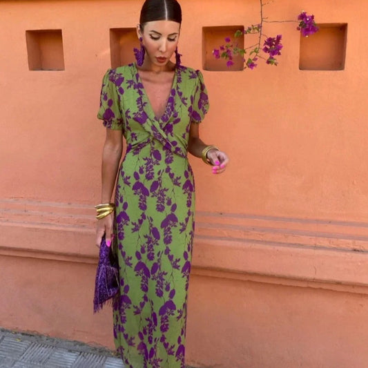 Womens Floral Print Pleated Dress