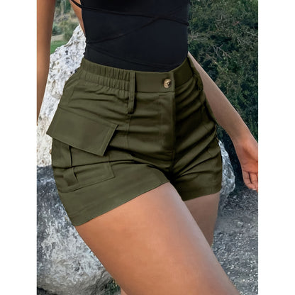 High Waist Button Front Cargo Shorts