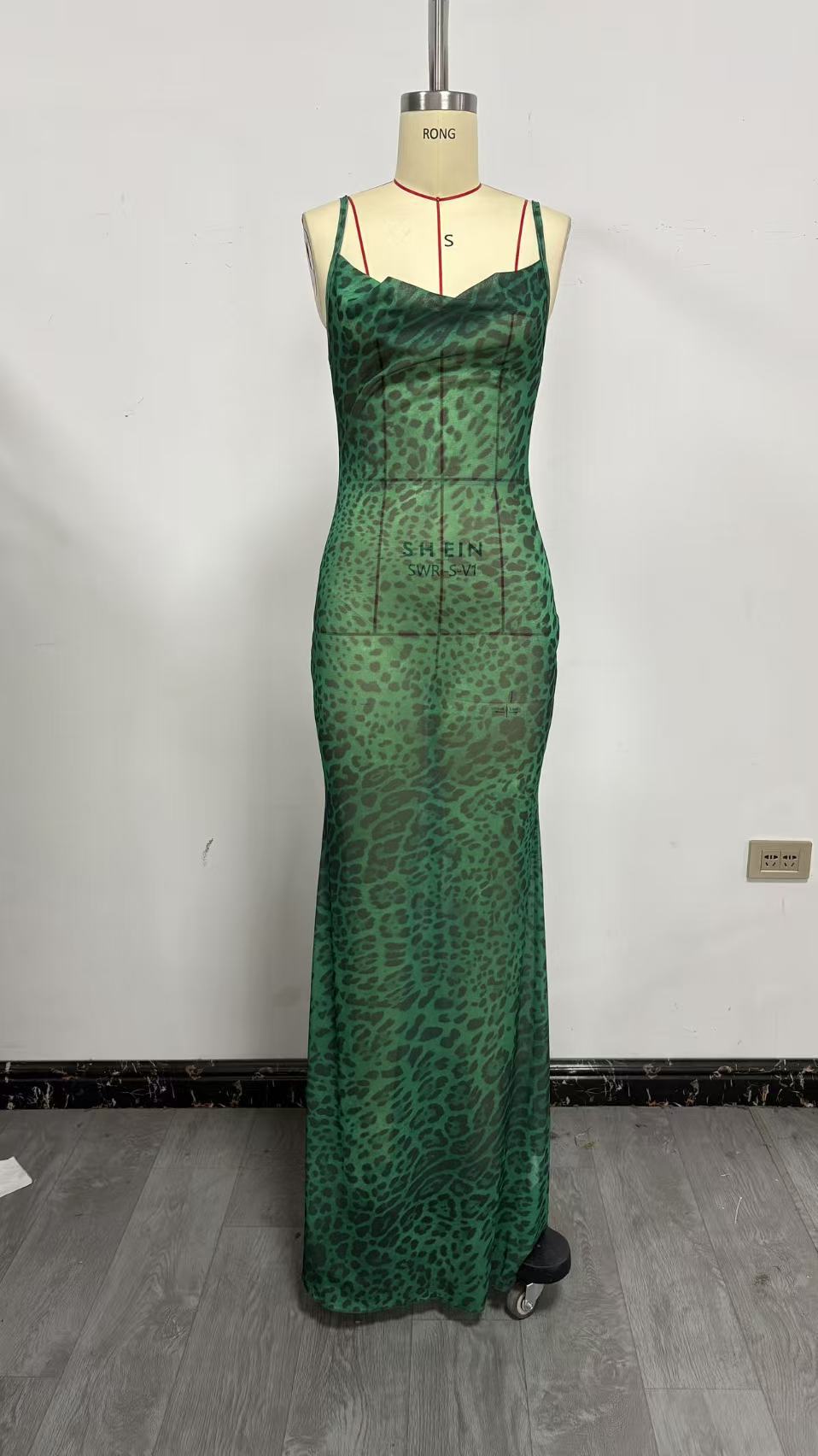Women's Leopard Print Open Back Long Dress Drip Depot
