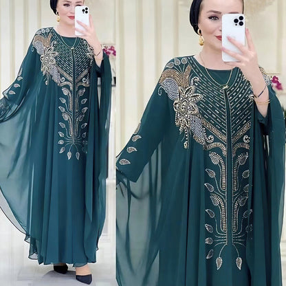 Plus-Size Chiffon Rhinestone Ethnic Dress