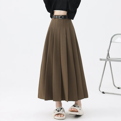 High Waist Pleated Mid-Length Skirt