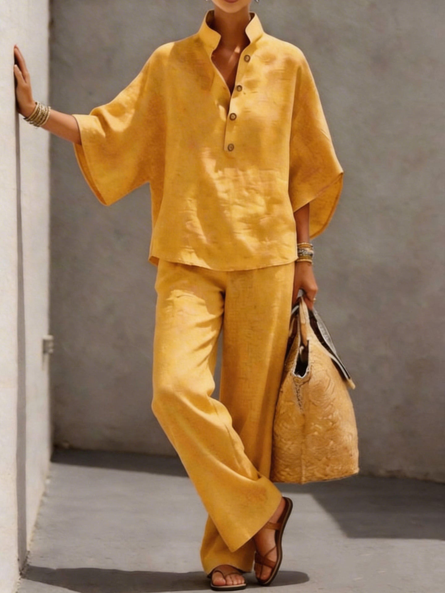 Women's Cotton Linen Shirt and Pants Set Drip Depot