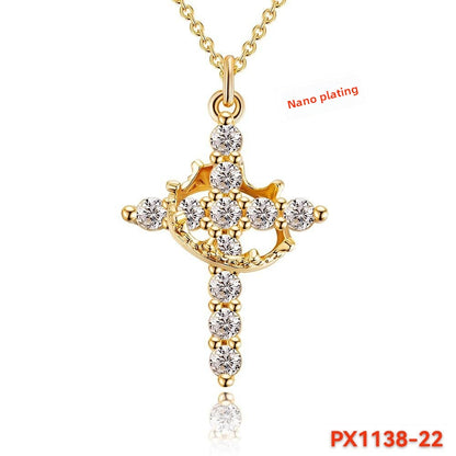 Rotating Cross Diamond Crown Necklace for Women