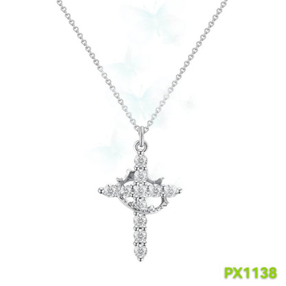 Rotating Cross Diamond Crown Necklace for Women